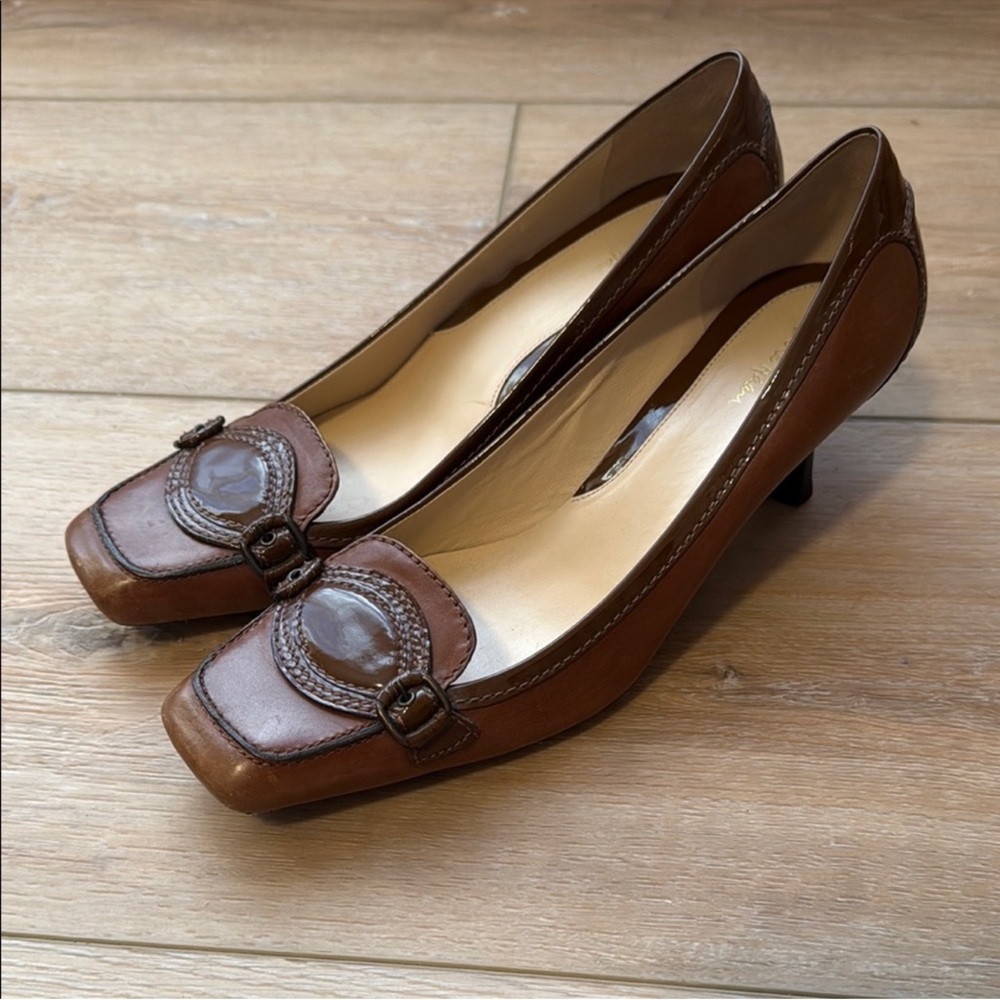 Cole Haan Brown Leather Pumps Brown Buckle Kitten Heel Women Shoes - Picture 14 of 16